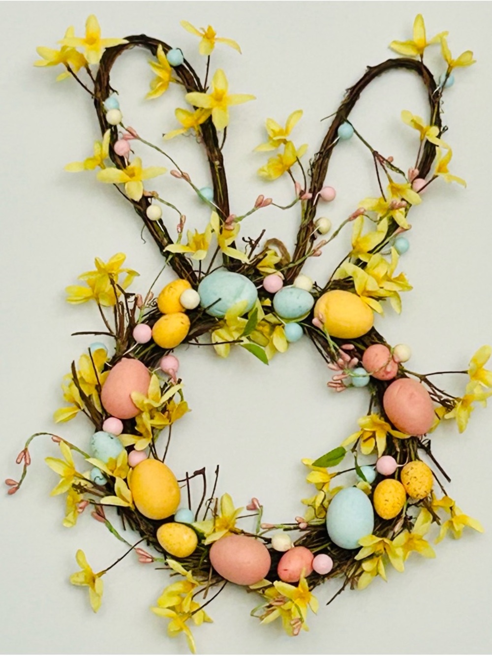 Easter Bunny Egg Wreath with Yellow Blossoms